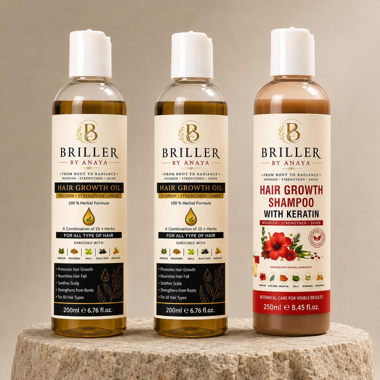 2x Briller Hair Oil 200ml + 1x Growth Shampoo 250ml