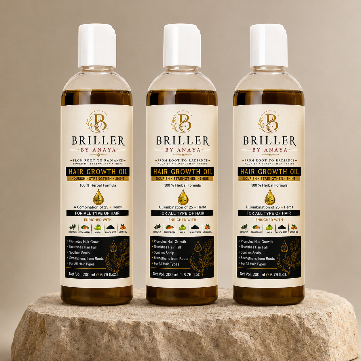 3x Briller Herbal Hair Growth Oil 200ml