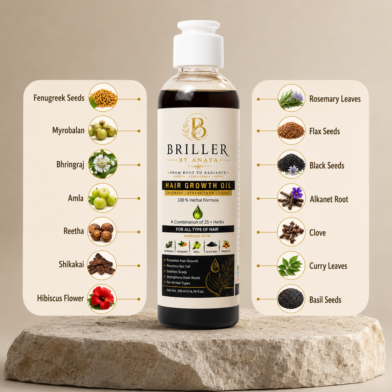2x Briller Hair Oil 200ml + 1x Growth Shampoo 250ml