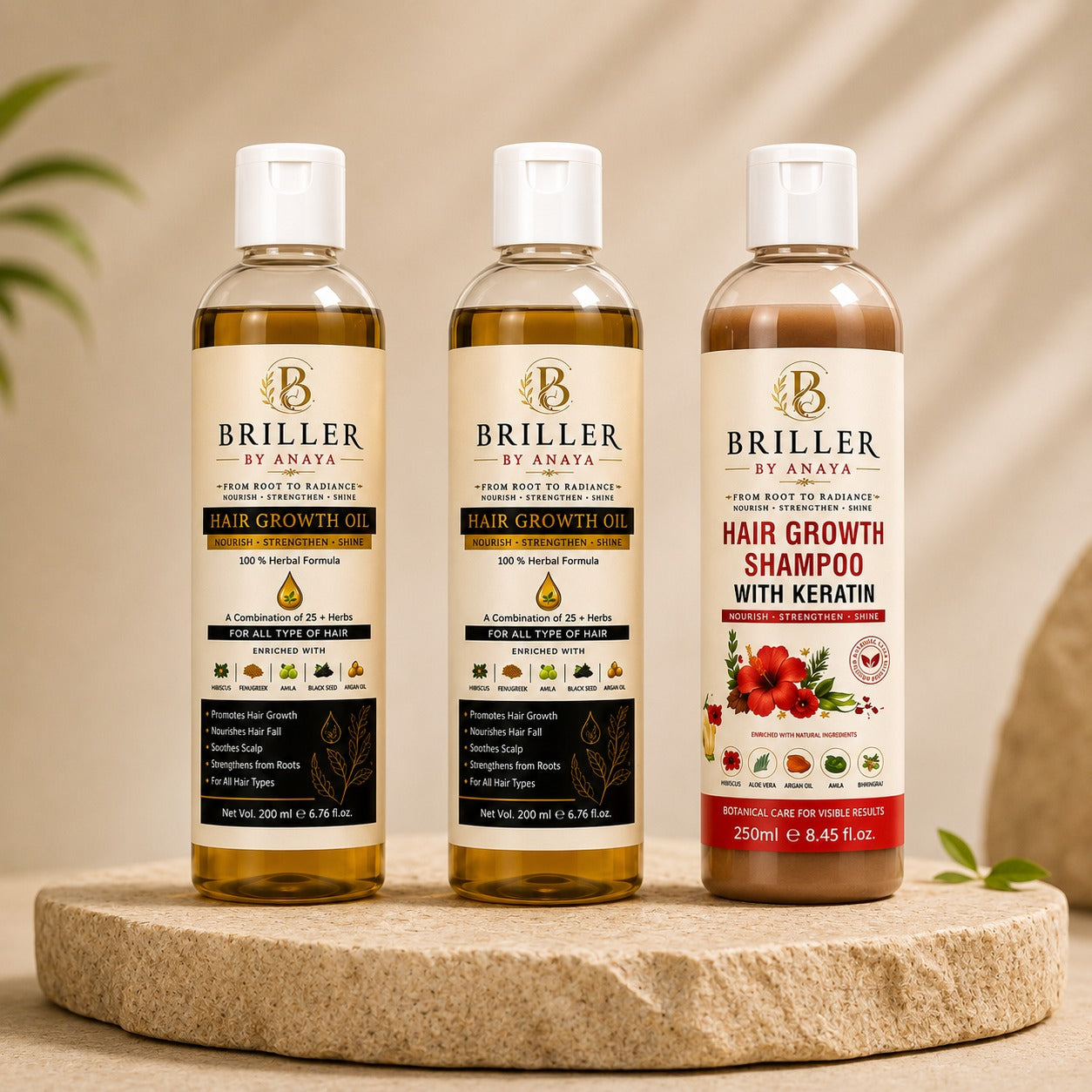 2x Briller Hair Oil 200ml + 1x Growth Shampoo 250ml